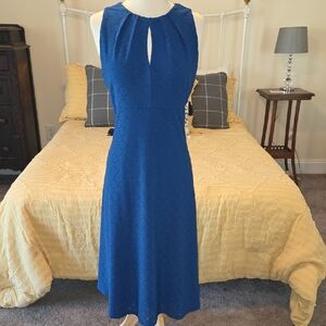 London Times Cobalt Blue Sleeveless Midi Dress with Keyhole